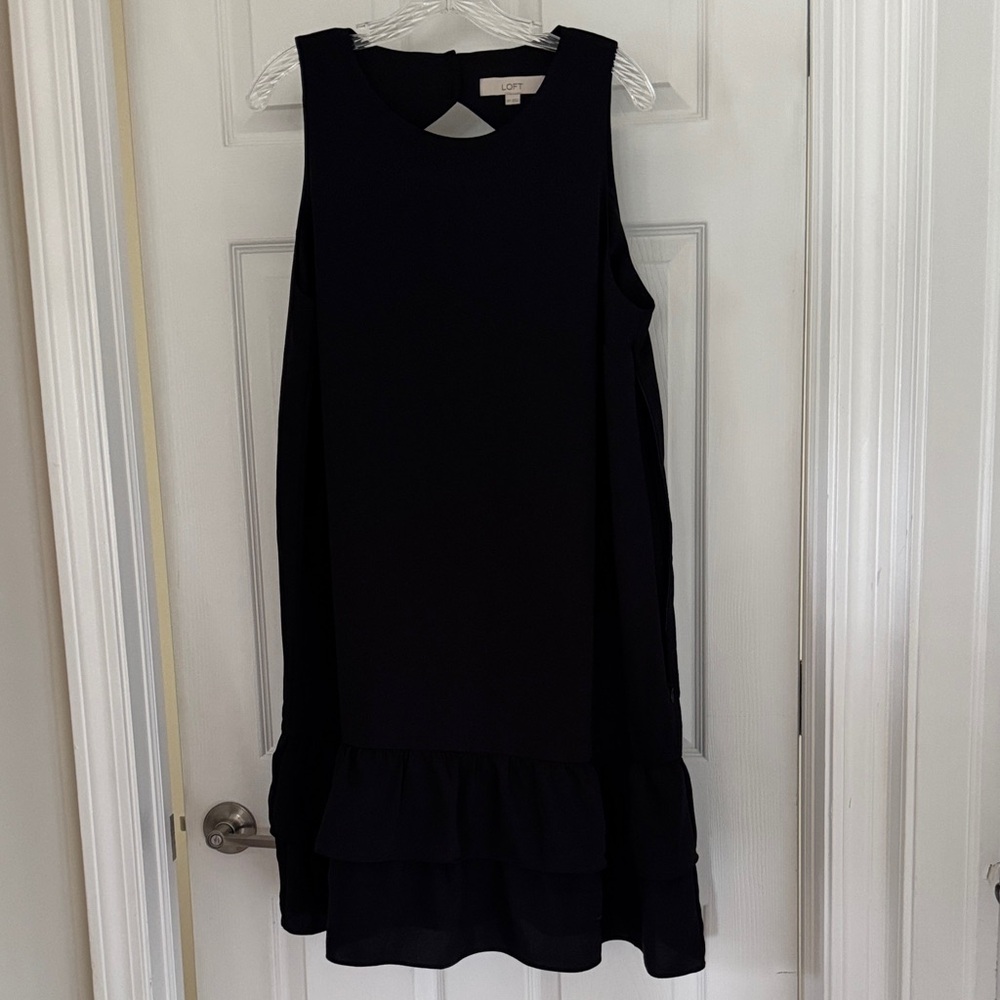 LOFT Elegant Black Ruffle Sleeveless Dress Size XL